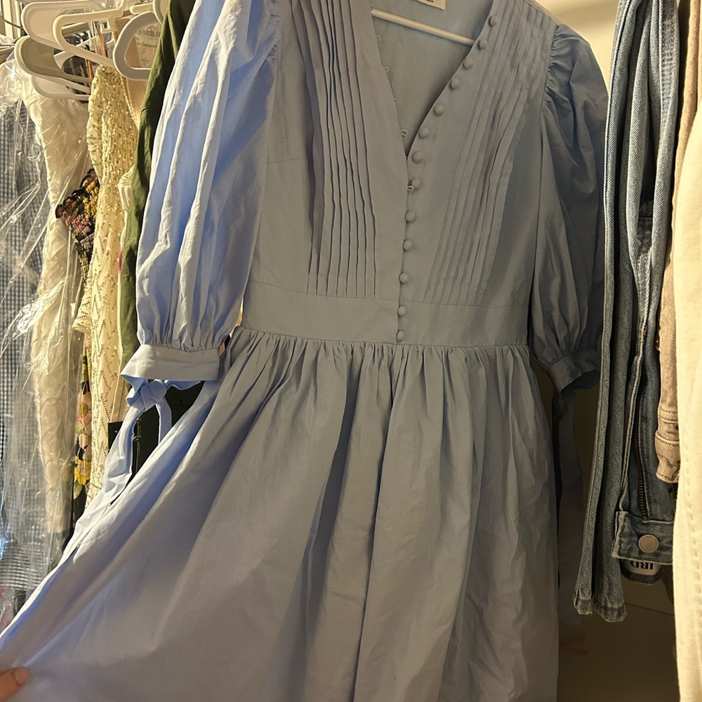 Elegant Blue Button-Down Dress